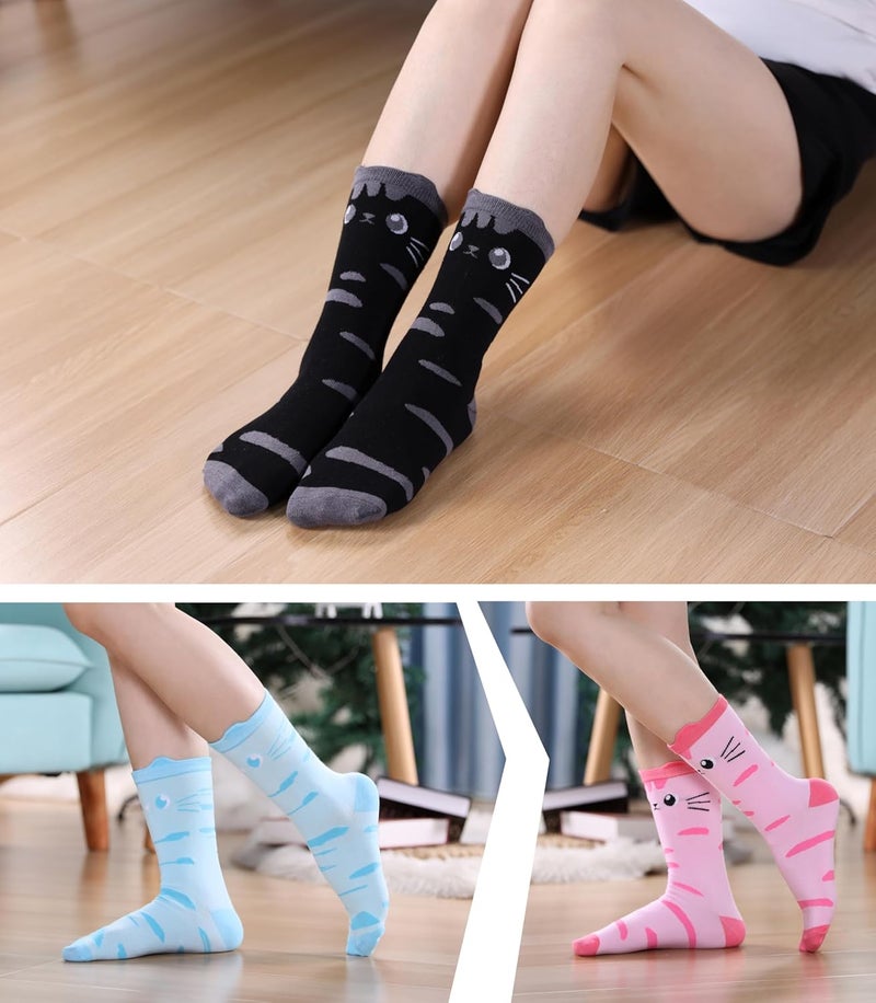SDBING Womens Cat Socks Cute Gifts Animal Soft Breathable Thin Cotton Casual Crew Socks 5 Pairs - Image 5